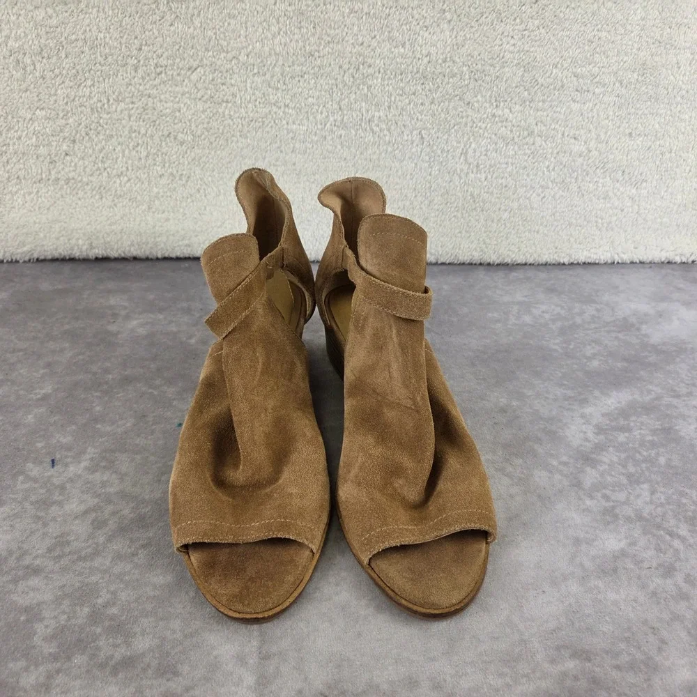 Lucky Brand Suede Peep Toe Wedge Sandals Tan Ankle Wrap Boho S1963